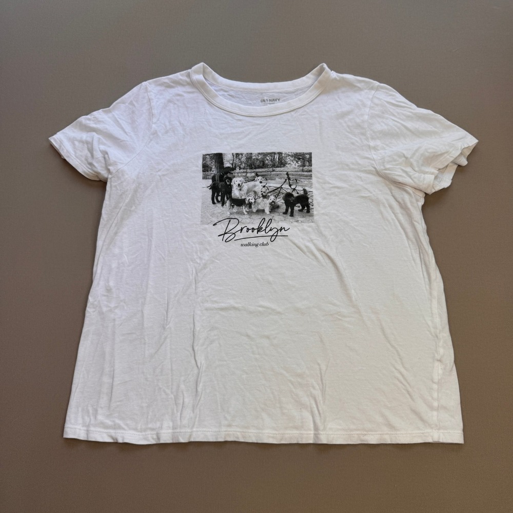 Old Navy Everywear Brooklyn Walking Club Dog Graphic Tee White Large
